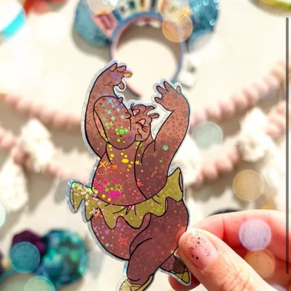 Hyacinth hippo Fantasia cute disney holographic glitter sticker